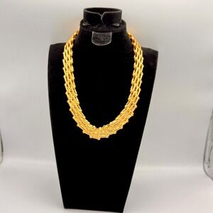 Vintage Gold Tone Panther Link Multi Row Collar Necklace Heavy Statement 17 Inch
